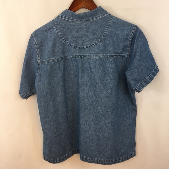 Denim & Co Top Jean Shirt Sz L Button Down Floral - Picture 6 of 6